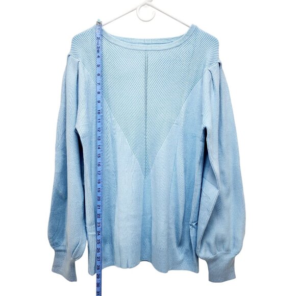 Light Blue Knitted Pullover Sweater Womens Size 2XL Ribbed Pattern Puff Sleeves - Picture 4 of 12
